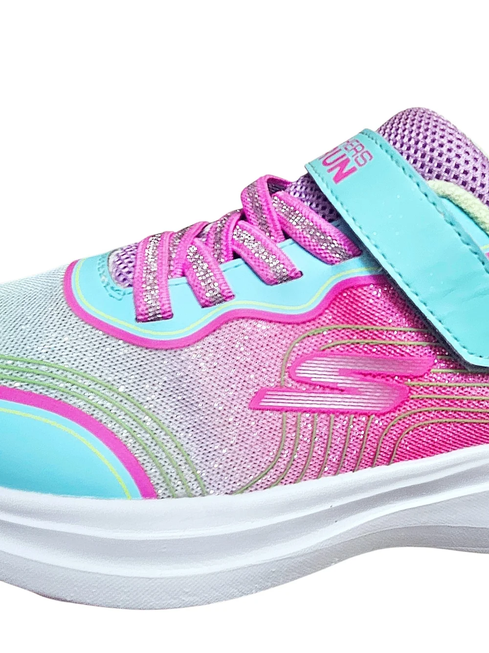 Skechers GO RUN Girls Pink Aqua Silver Rainbow Athletic Sneakers Size 2